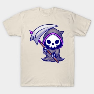 Cute Grim Reaper Holding Scythe Cartoon T-Shirt